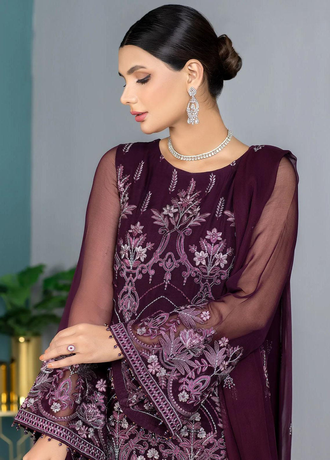 Kuch Khas By Flossie Embroidered Chiffon Suits Unstitched 3 Piece FS23KKLU K-1310 Lenten Rose - Luxury Collection