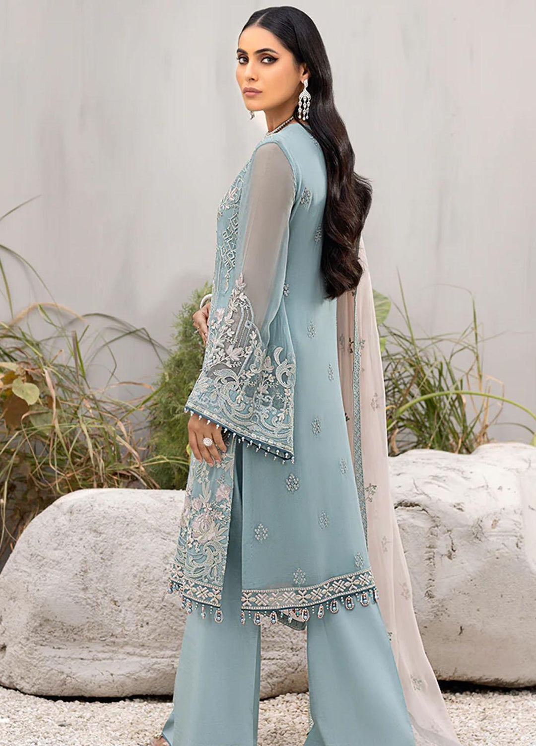 Kuch Khas By Flossie Embroidered Chiffon Suits Unstitched 3 Piece FS23KKLU K-1203 Mystic Aqua - Luxury Collection