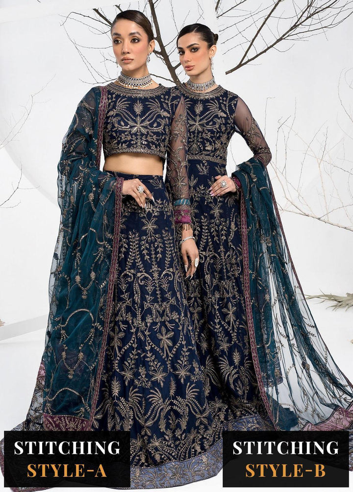 La Celeste By Zarif Embroidered Net Suits Unstitched 3 Piece ZR25UF ZLC 01 Blue Berry - Luxury Formal Collection