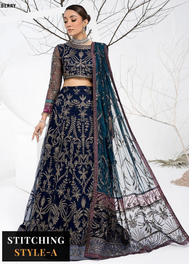 La Celeste By Zarif Embroidered Net Suits Unstitched 3 Piece ZR25UF ZLC 01 Blue Berry - Luxury Formal Collection