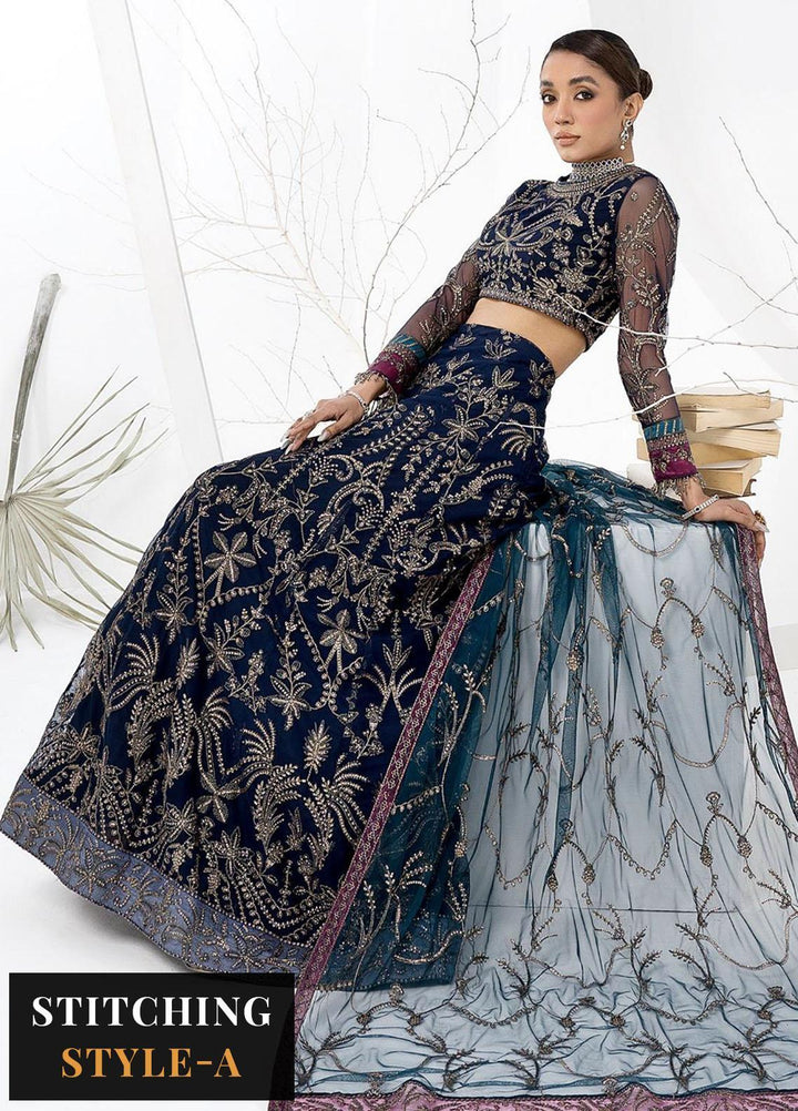 La Celeste By Zarif Embroidered Net Suits Unstitched 3 Piece ZR25UF ZLC 01 Blue Berry - Luxury Formal Collection