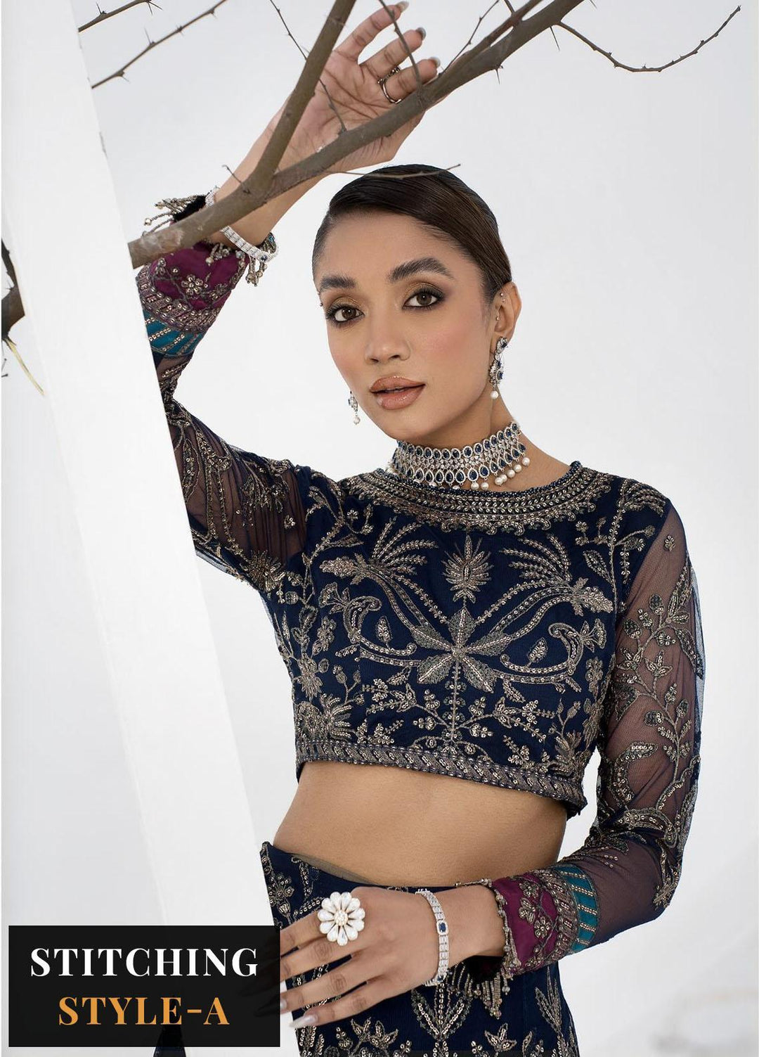 La Celeste By Zarif Embroidered Net Suits Unstitched 3 Piece ZR25UF ZLC 01 Blue Berry - Luxury Formal Collection