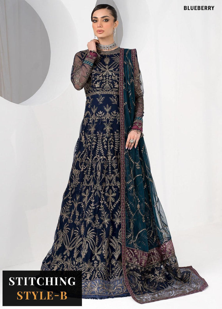 La Celeste By Zarif Embroidered Net Suits Unstitched 3 Piece ZR25UF ZLC 01 Blue Berry - Luxury Formal Collection