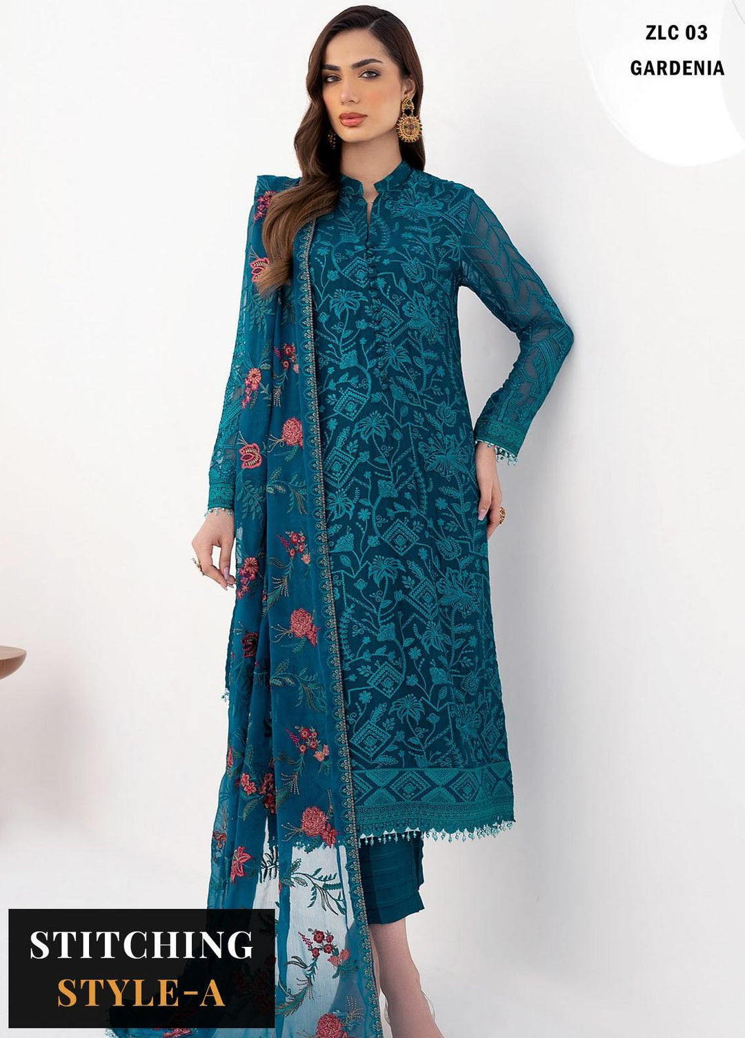 La Celeste By Zarif Embroidered Chiffon Suits Unstitched 3 Piece ZF23LC ZLC 03 Gardenia - Luxury Formal Collection