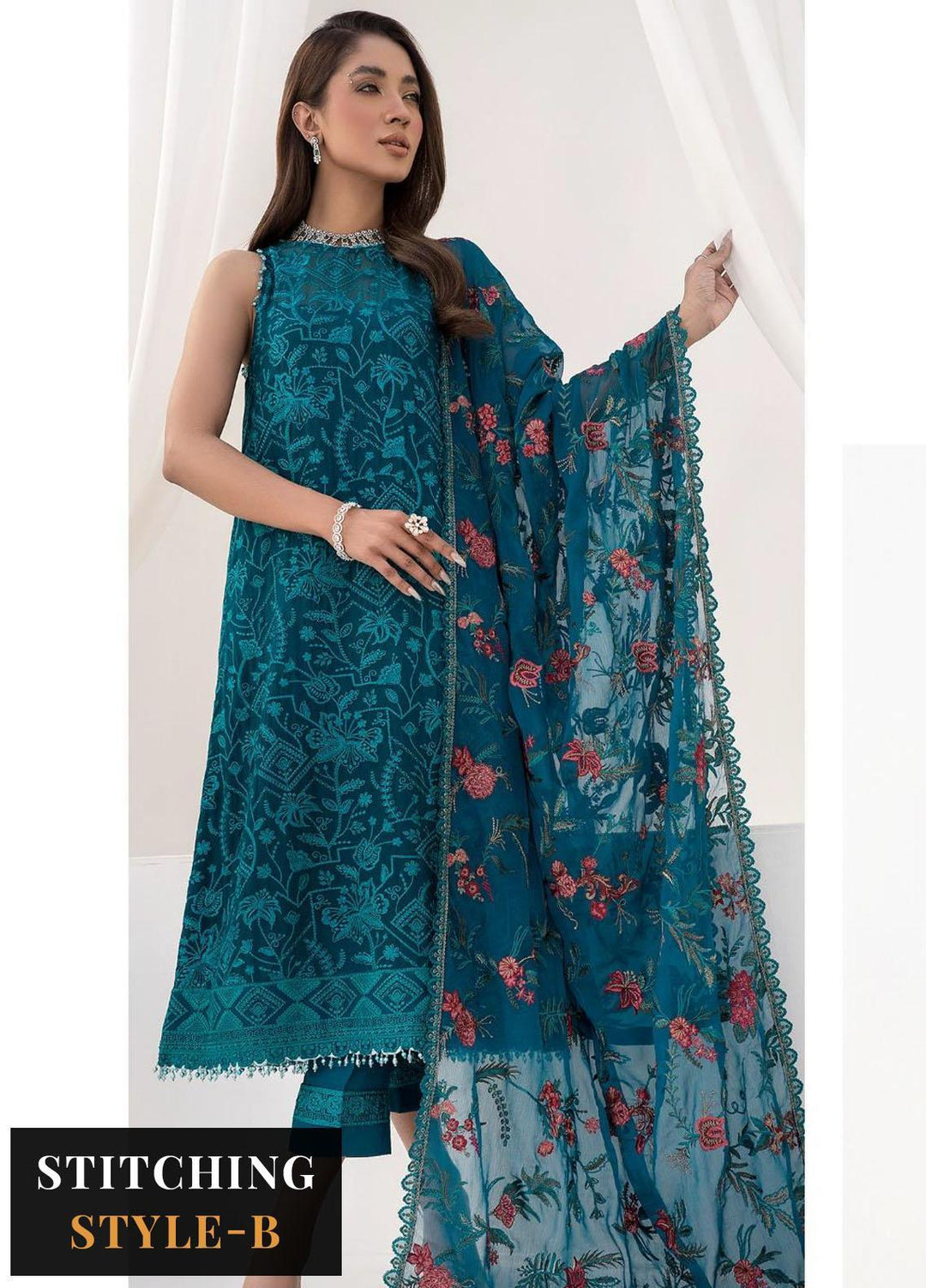 La Celeste By Zarif Embroidered Chiffon Suits Unstitched 3 Piece ZF23LC ZLC 03 Gardenia - Luxury Formal Collection