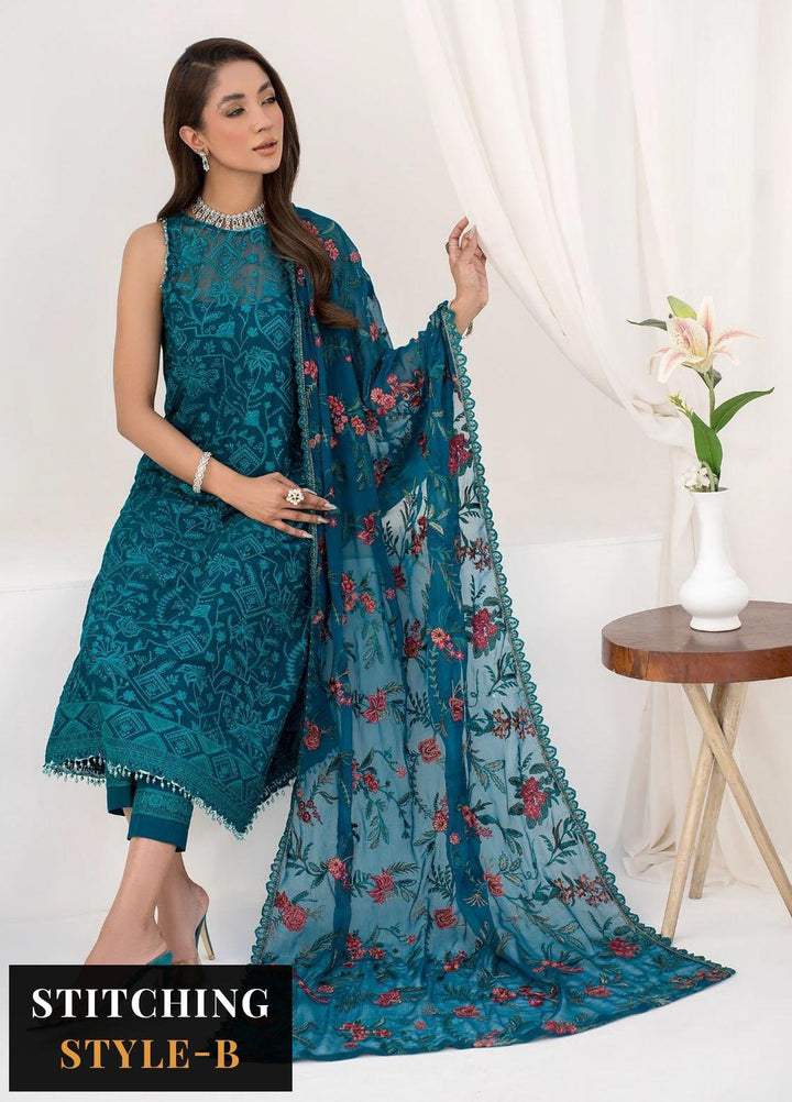 La Celeste By Zarif Embroidered Chiffon Suits Unstitched 3 Piece ZF23LC ZLC 03 Gardenia - Luxury Formal Collection