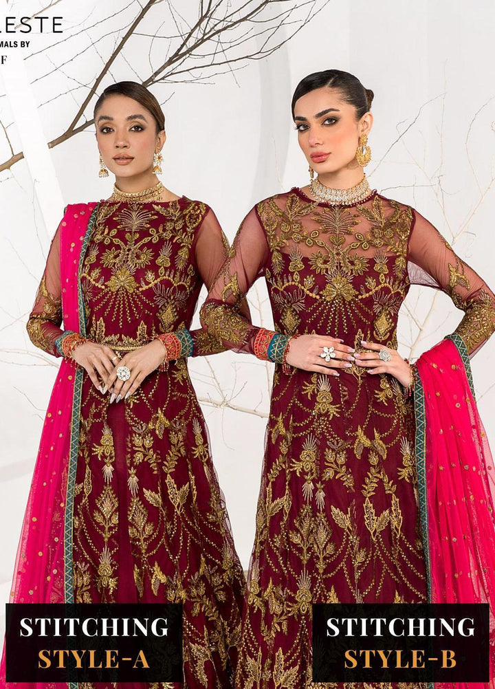 La Celeste By Zarif Embroidered Net Suits Unstitched 3 Piece ZF23LC ZLC 04 Burnt Rose - Luxury Formal Collection