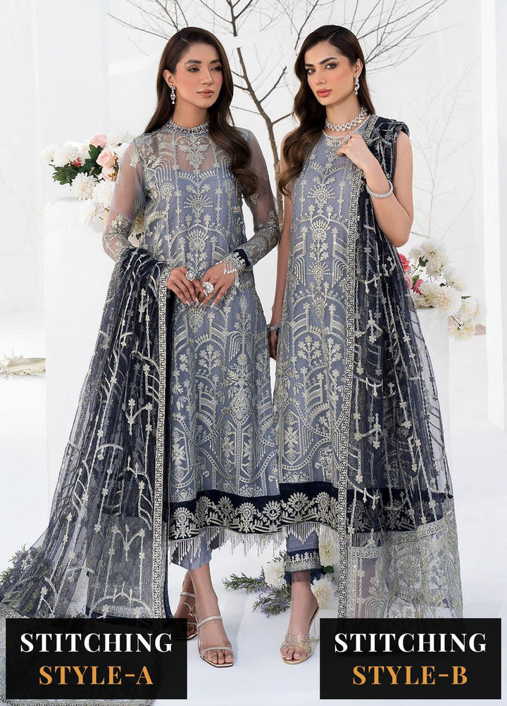 La Celeste By Zarif Embroidered Organza Suits Unstitched 3 Piece ZF23LC ZLC 05 Ash Grey - Luxury Formal Collection