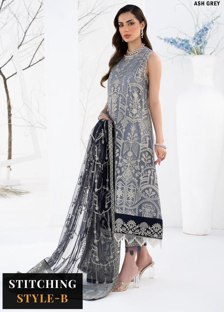 La Celeste By Zarif Embroidered Organza Suits Unstitched 3 Piece ZF23LC ZLC 05 Ash Grey - Luxury Formal Collection