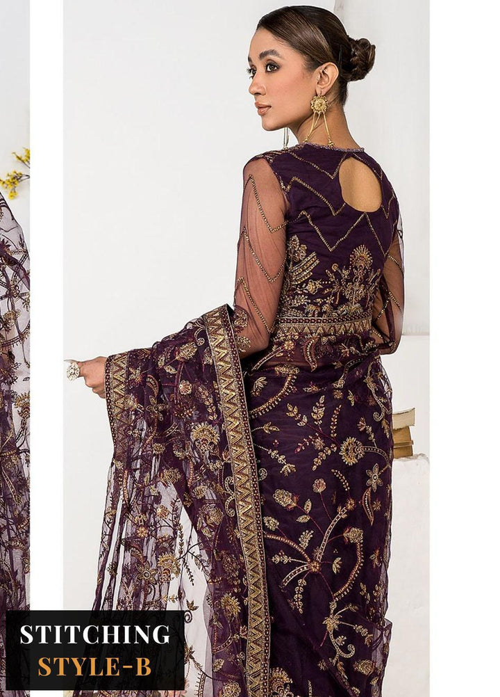 La Celeste By Zarif Embroidered Net Suits Unstitched 3 Piece ZF23LC ZLC 06 Lavender - Luxury Formal Collection