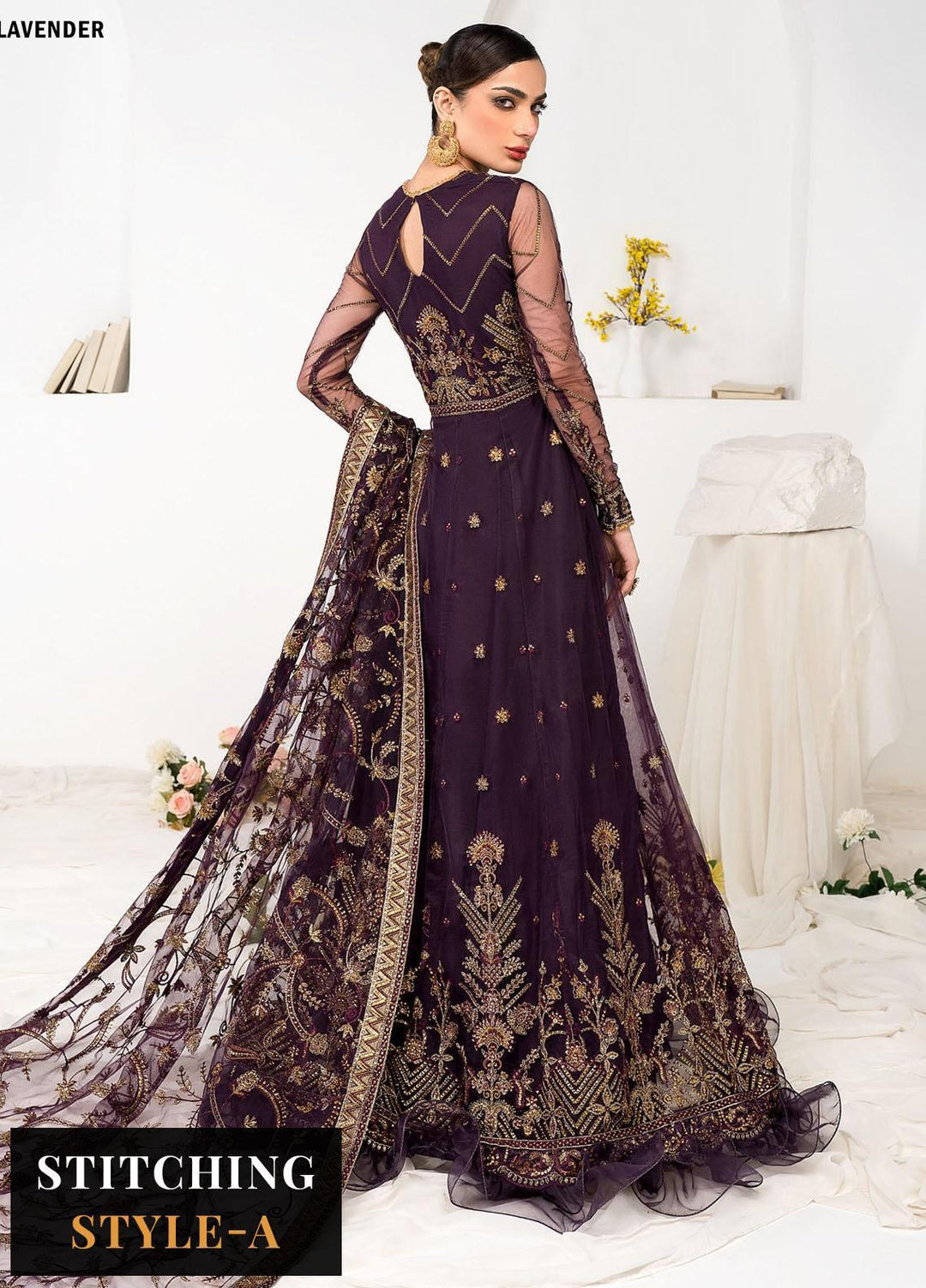 La Celeste By Zarif Embroidered Net Suits Unstitched 3 Piece ZF23LC ZLC 06 Lavender - Luxury Formal Collection