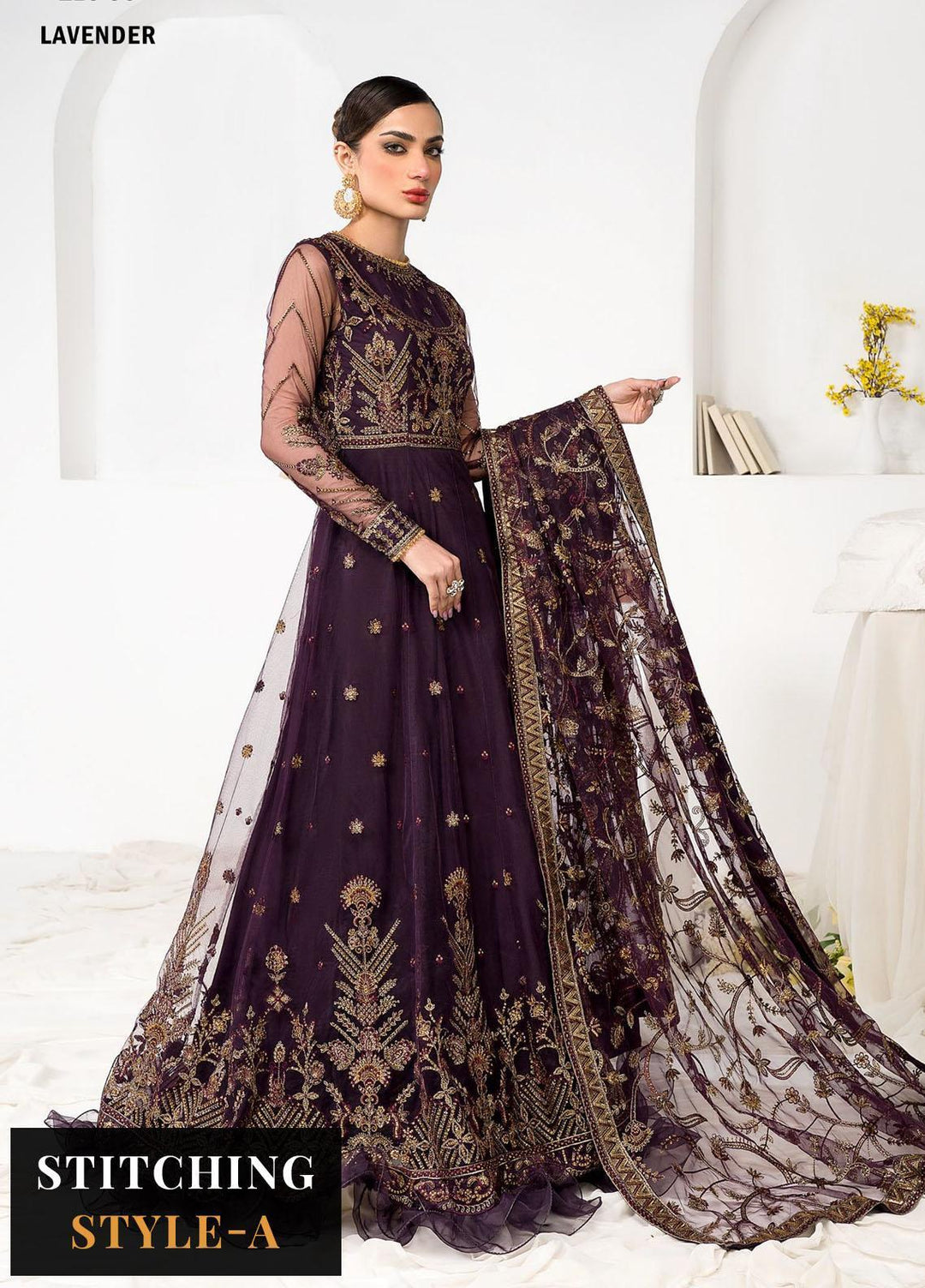 La Celeste By Zarif Embroidered Net Suits Unstitched 3 Piece ZF23LC ZLC 06 Lavender - Luxury Formal Collection