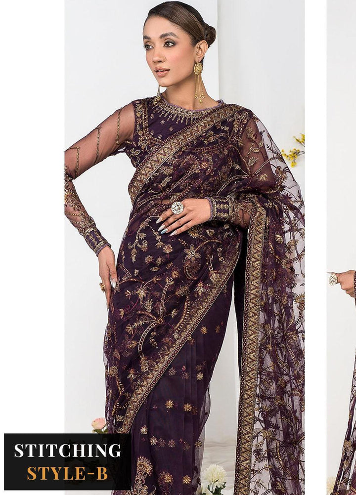 La Celeste By Zarif Embroidered Net Suits Unstitched 3 Piece ZF23LC ZLC 06 Lavender - Luxury Formal Collection
