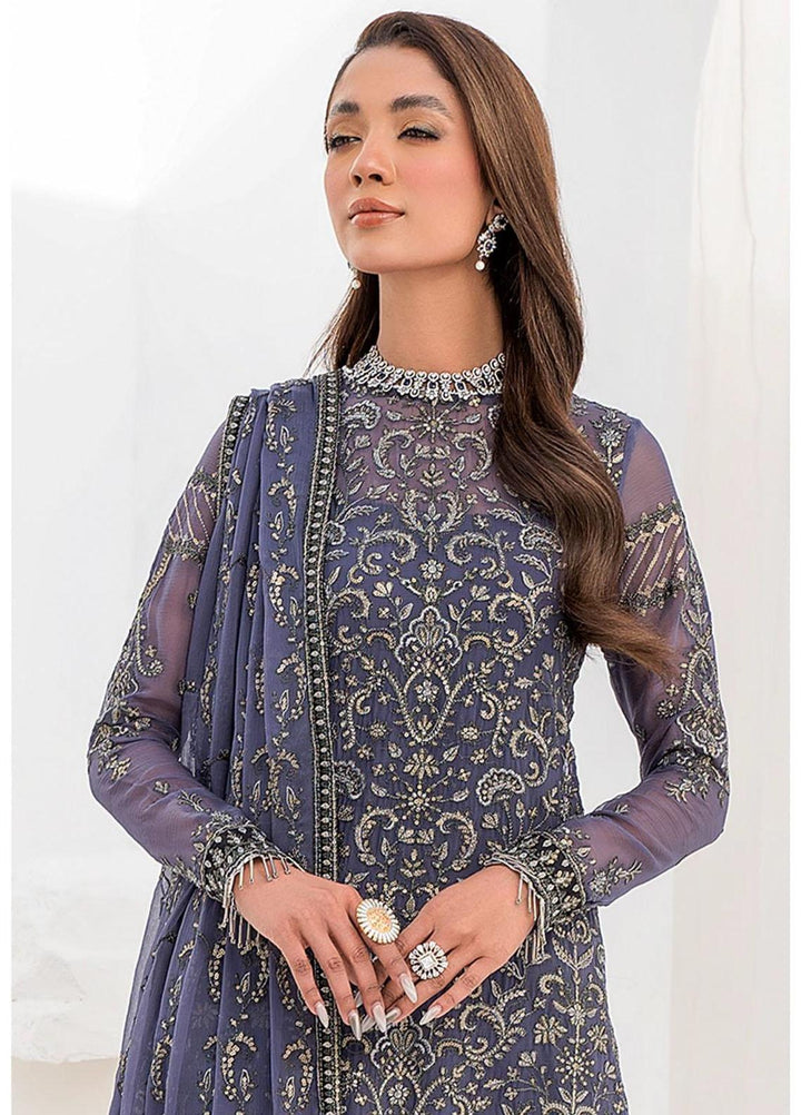 La Celeste By Zarif Embroidered Chiffon Suits Unstitched 3 Piece ZF23LC ZLC 08 Dusty Teal - Luxury Formal Collection