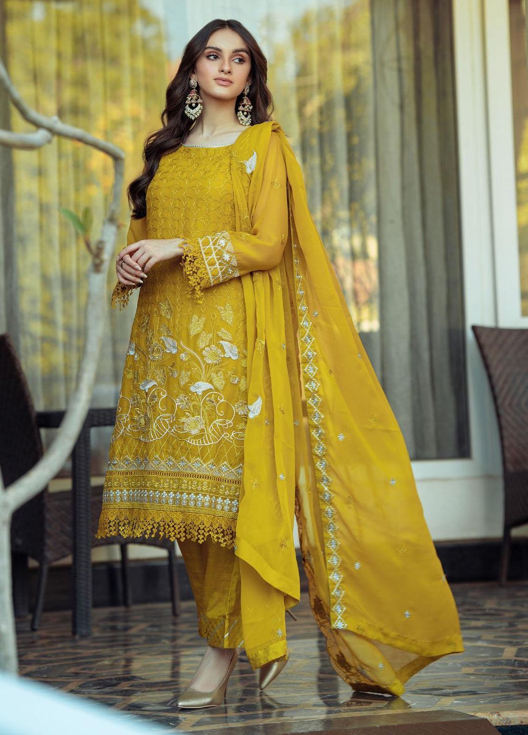 LA FLORA By Fascino Embroidered Chiffon Suits Unstitched 3 Piece FN22-LF3 HUE  - Luxury Collection