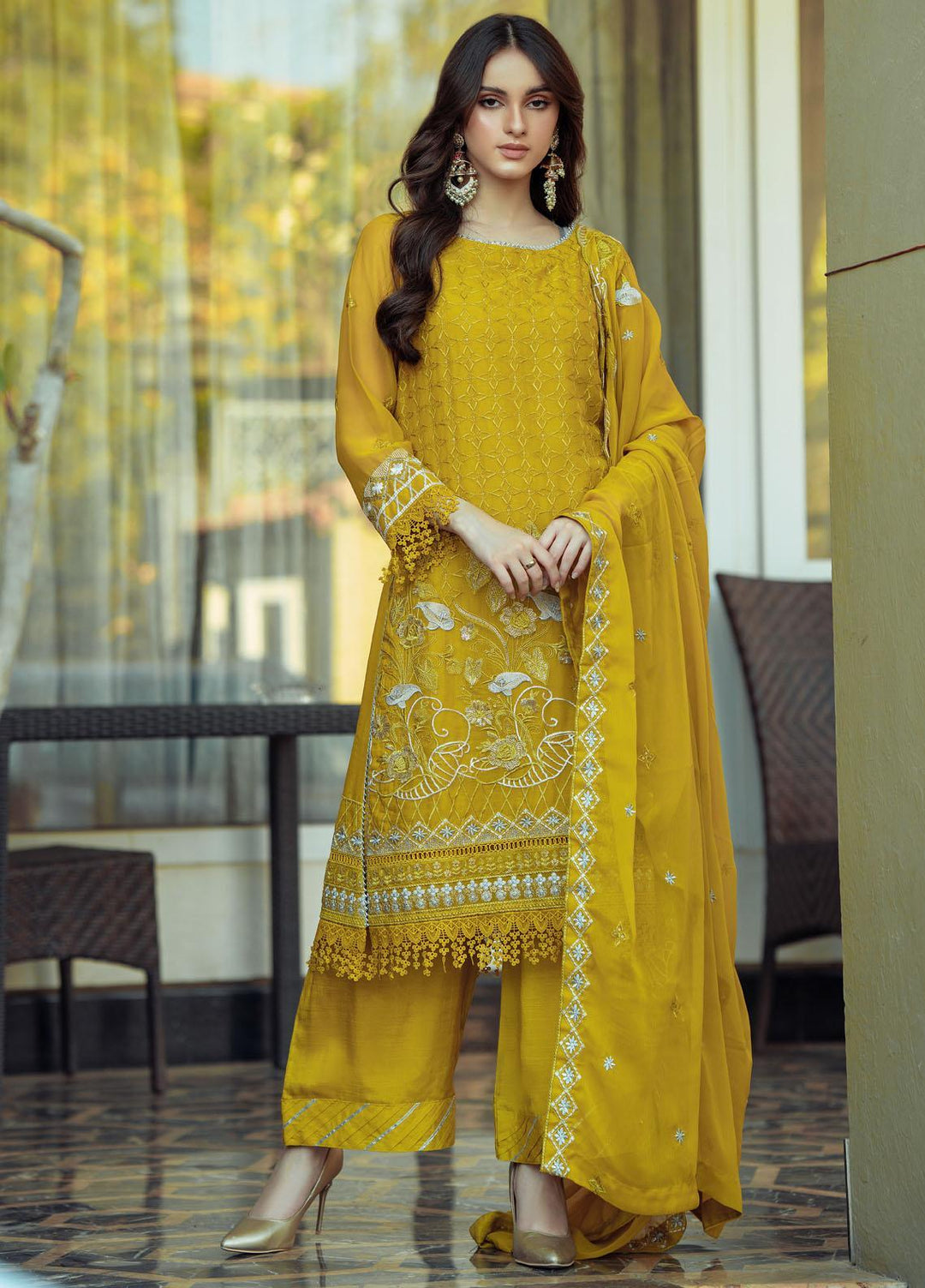 LA FLORA By Fascino Embroidered Chiffon Suits Unstitched 3 Piece FN22-LF3 HUE  - Luxury Collection