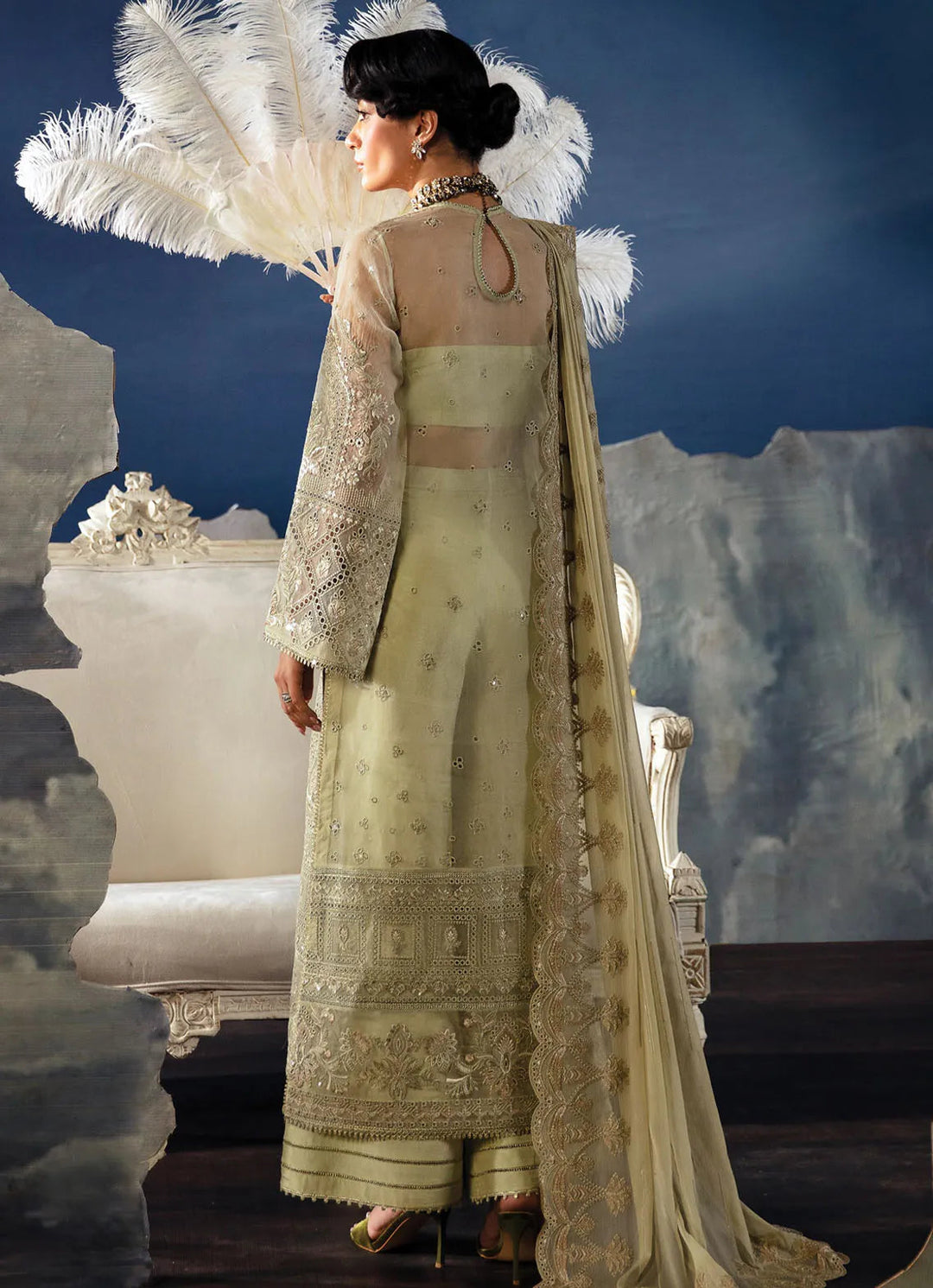 La Fuchsia By Afrozeh Embroidered Organza Suit Unstitched 3 Piece AF24L Zelena - Festive Collection