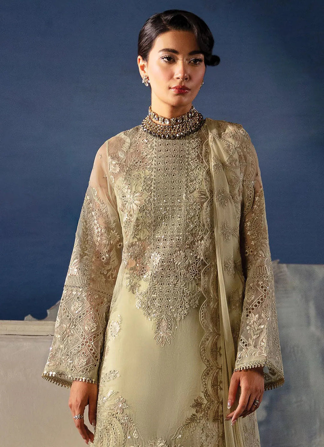 La Fuchsia By Afrozeh Embroidered Organza Suit Unstitched 3 Piece AF24L Zelena - Festive Collection