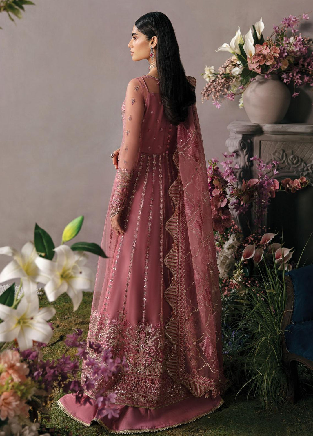 La Fuchsia By Afrozeh Embroidered Net Suits Unstitched 3 Piece AF23LFS ALF-23-V1-01 Salmon - Luxury Formal Collection