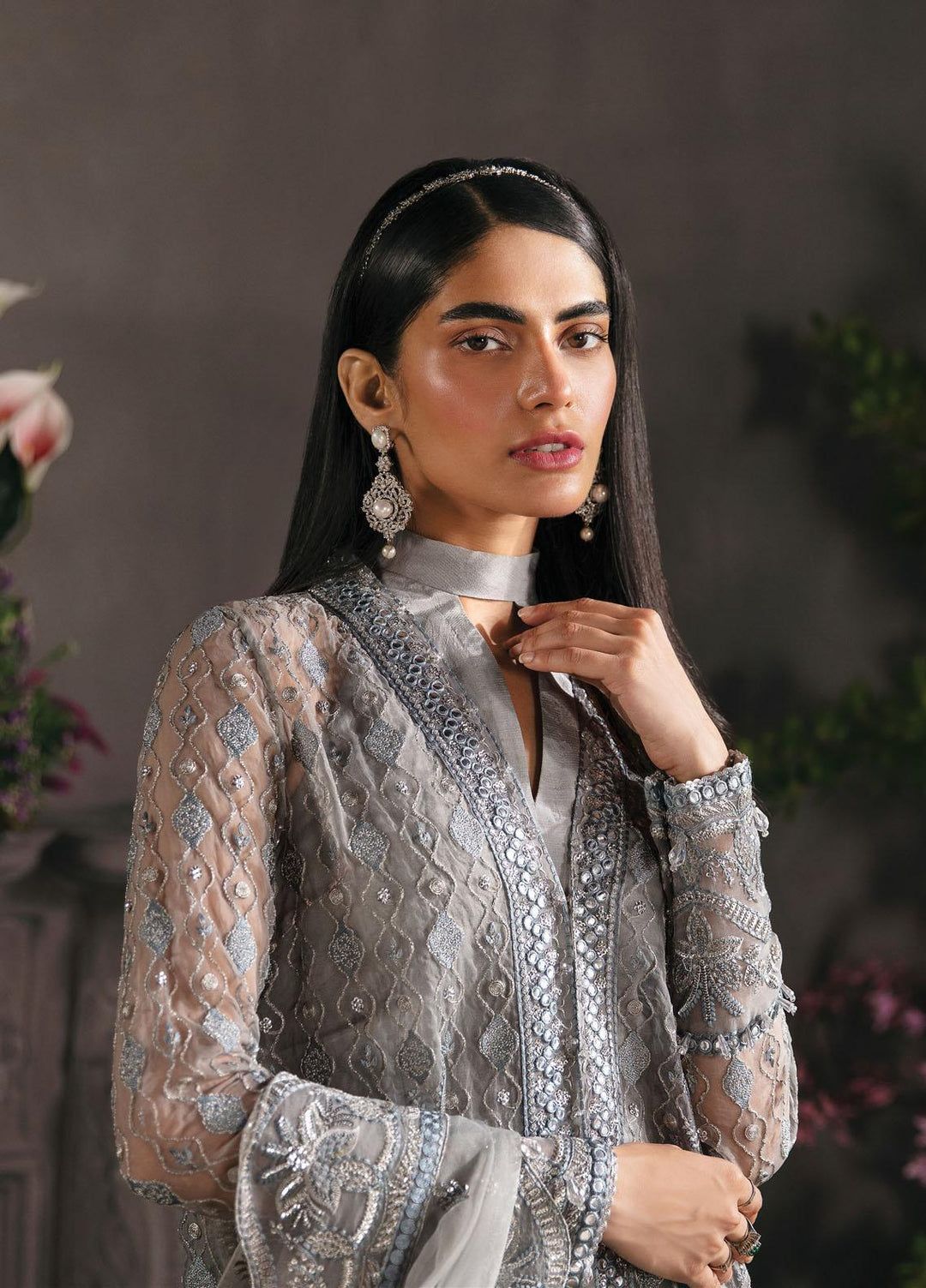 La Fuchsia By Afrozeh Embroidered Organza Suits Unstitched 3 Piece AF23LFS ALF-23-V1-03 Moonlit - Luxury Formal Collection