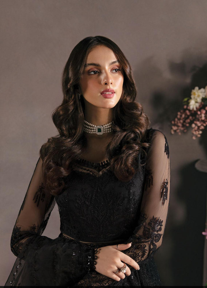 La Fuchsia By Afrozeh Embroidered Net Suits Unstitched 3 Piece AF23LFS ALF-23-V1-05 Ebony - Luxury Formal Collection