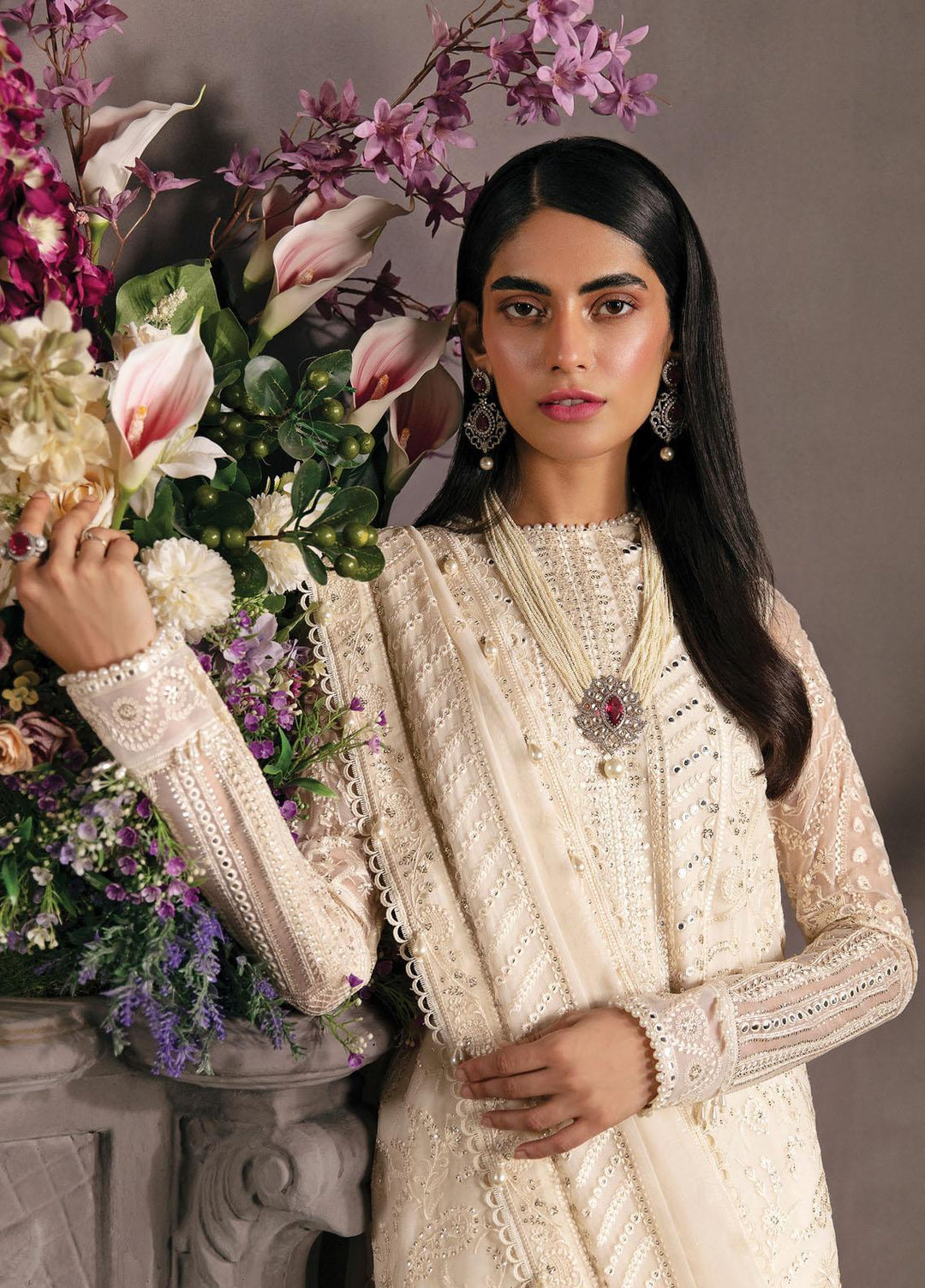 La Fuchsia By Afrozeh Embroidered Chiffon Suits Unstitched 3 Piece AF23LFS ALF-23-V1-06 Daisy Glow - Luxury Formal Collection