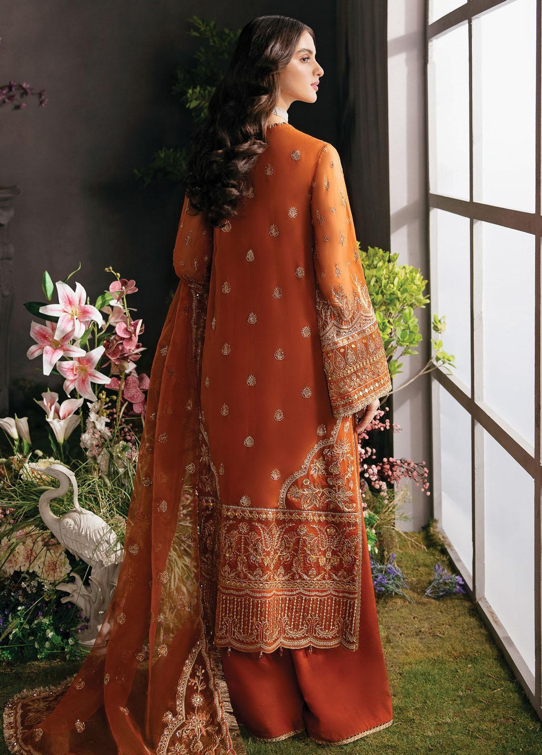 La Fuchsia By Afrozeh Embroidered Chiffon Suits Unstitched 3 Piece AF23LFS ALF-23-V1-07 Russet - Luxury Formal Collection