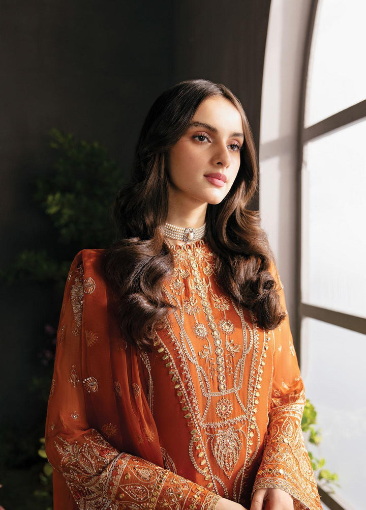 La Fuchsia By Afrozeh Embroidered Chiffon Suits Unstitched 3 Piece AF23LFS ALF-23-V1-07 Russet - Luxury Formal Collection