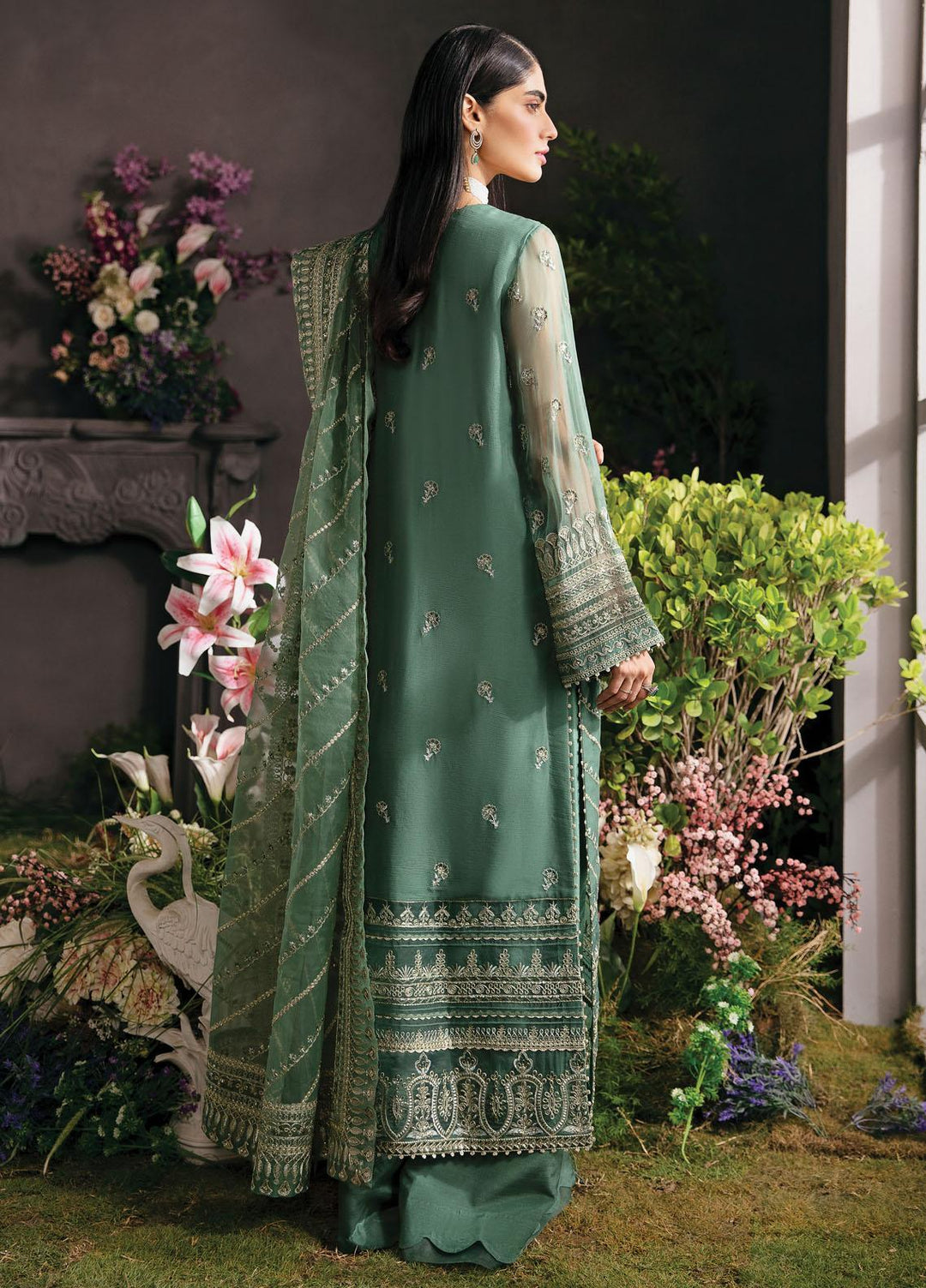 La Fuchsia By Afrozeh Embroidered Chiffon Suits Unstitched 3 Piece AF23LFS ALF-23-V1-08 Sea-Mist - Luxury Formal Collection