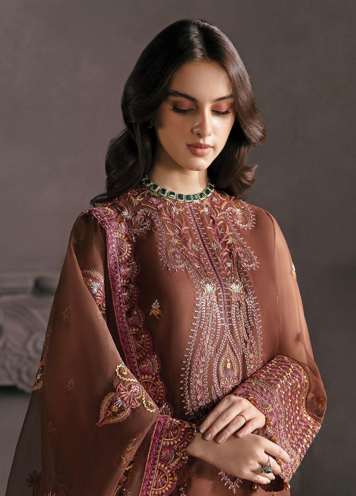 La Fuchsia By Afrozeh Embroidered Chiffon Suits Unstitched 3 Piece AF23LFS ALF-23-V1-10 Mahogany - Luxury Formal Collection