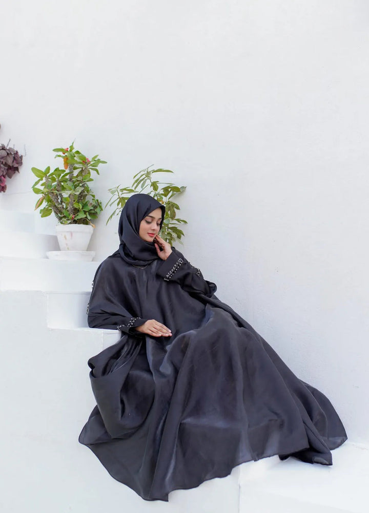 La Khilaba Pret Embellished Lava Organza Abaya Dusky Shine