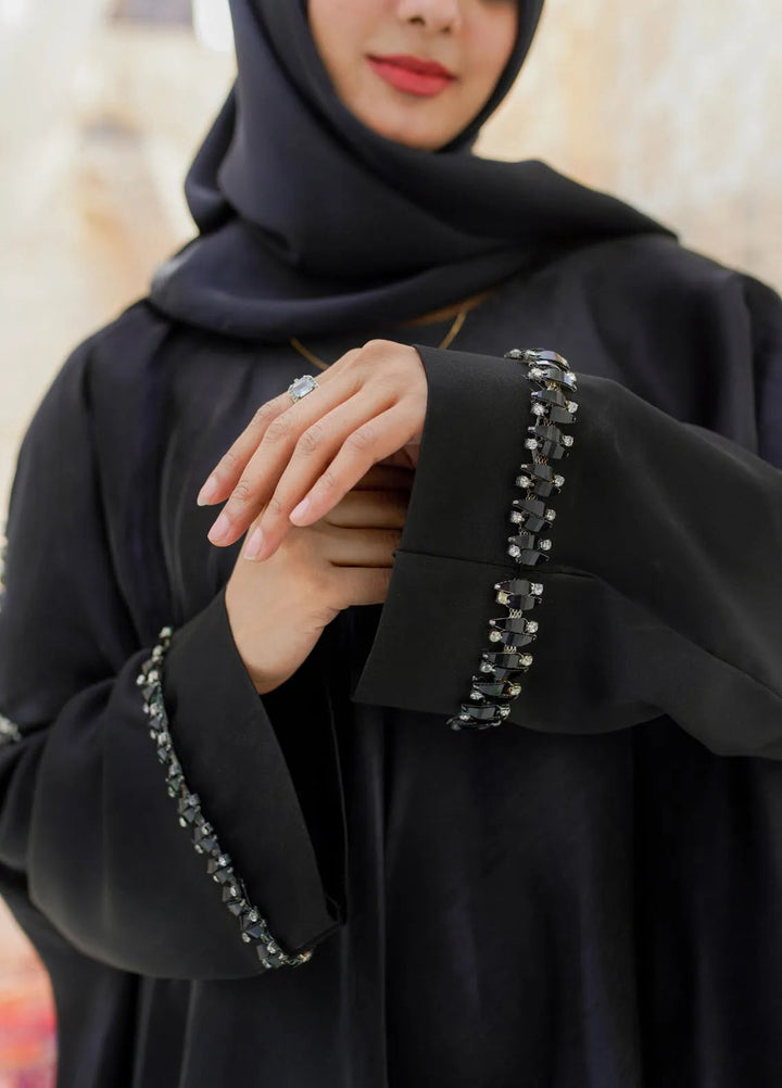 La Khilaba Pret Embellished Lava Organza Abaya Dusky Shine