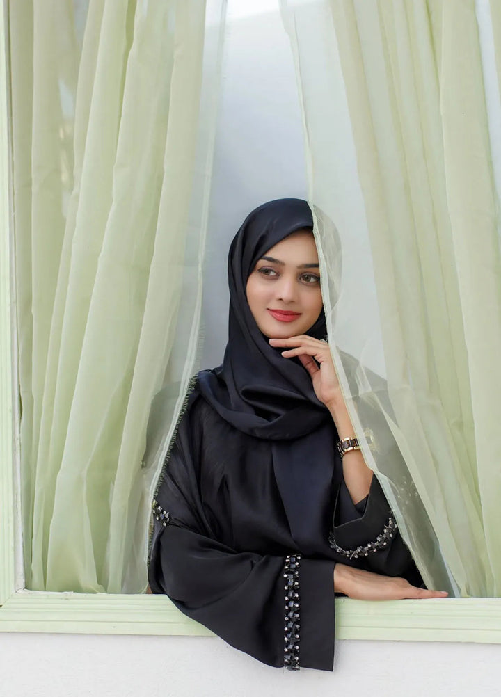 La Khilaba Pret Embellished Lava Organza Abaya Dusky Shine