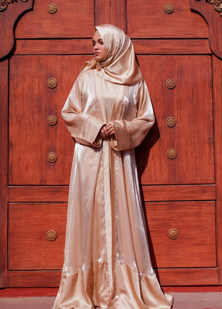 La Khilaba Pret Embellished Lava Organza Abaya Gold Luxe