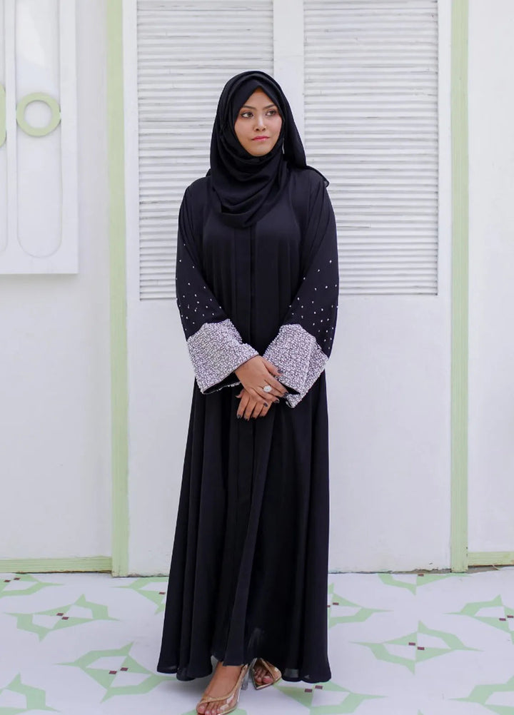 La Khilaba Pret Embellished Nida Fabric Abaya Black Pearl