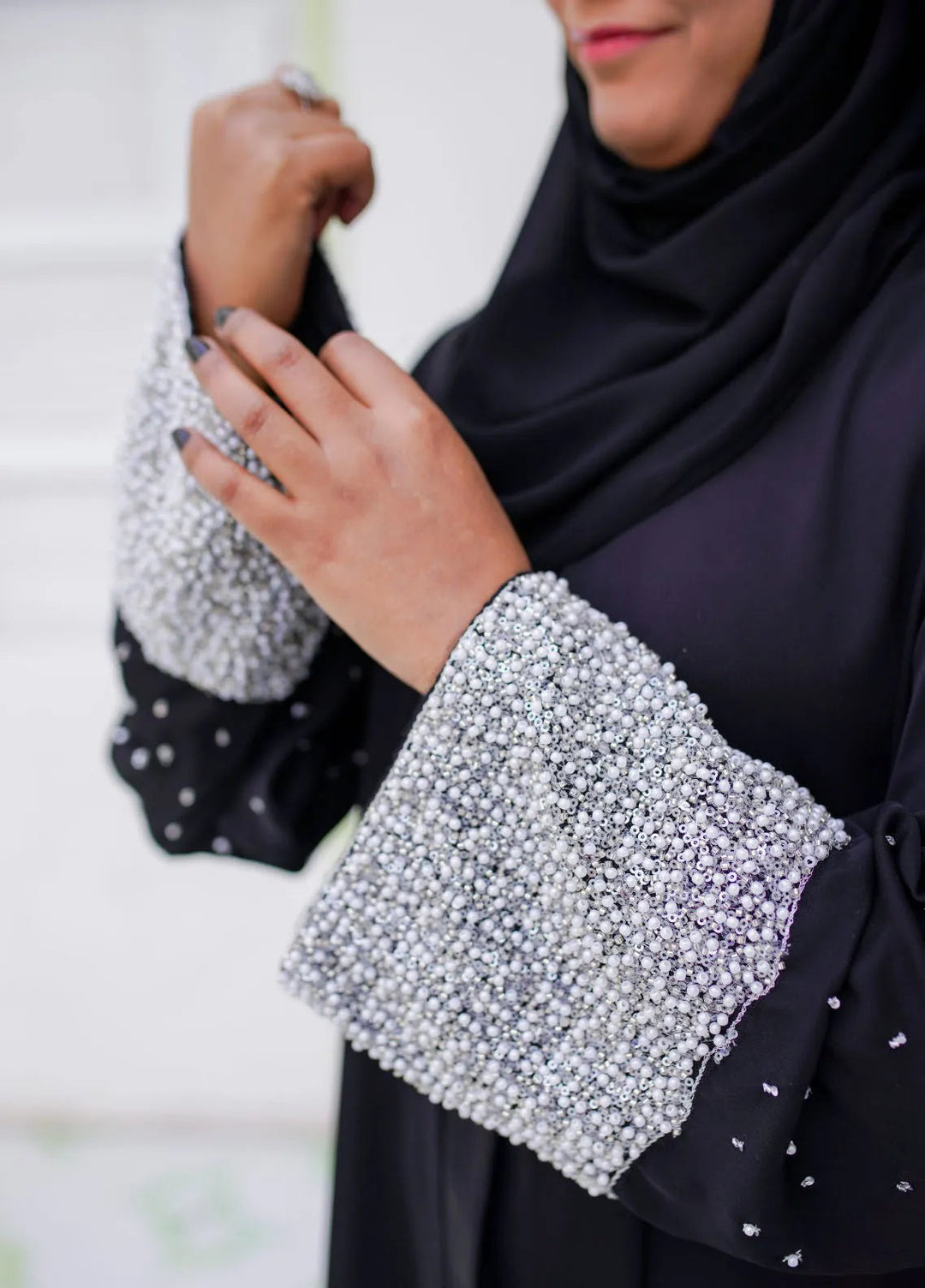 La Khilaba Pret Embellished Nida Fabric Abaya Black Pearl
