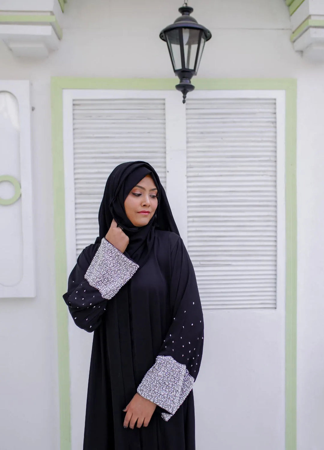 La Khilaba Pret Embellished Nida Fabric Abaya Black Pearl