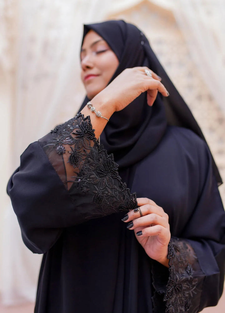 La Khilaba Pret Embellished Nida Fabric Abaya Black Sleeves