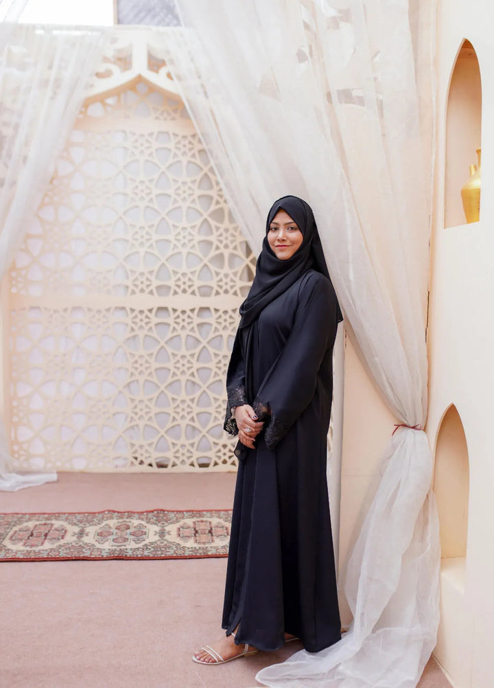 La Khilaba Pret Embellished Nida Fabric Abaya Black Sleeves