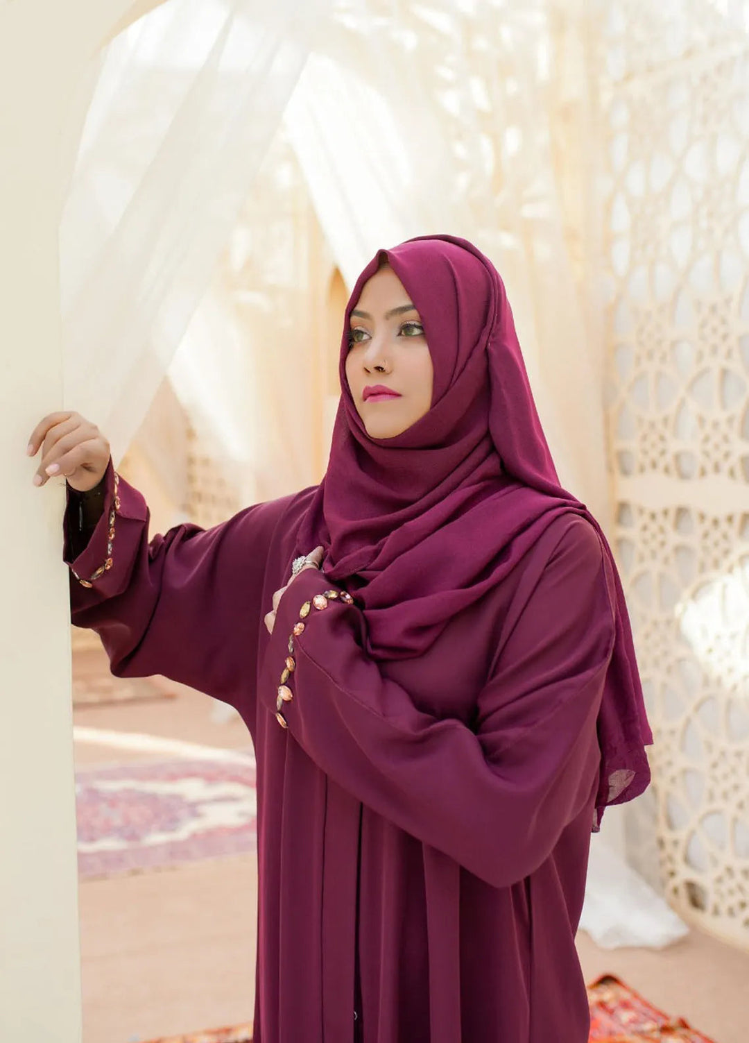La Khilaba Pret Embellished Nida Fabric Abaya Desert