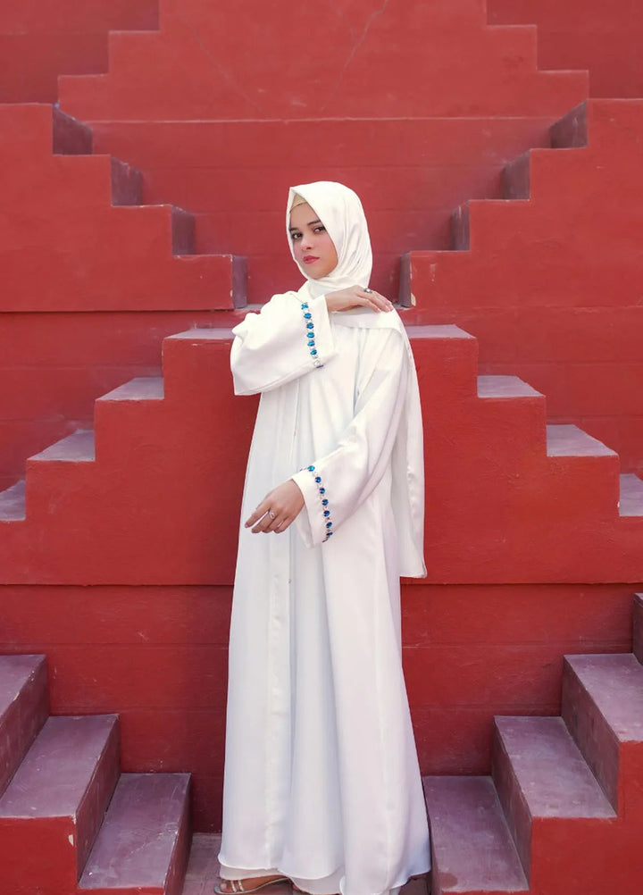 La Khilaba Pret Embellished Nida Fabric Abaya Snow