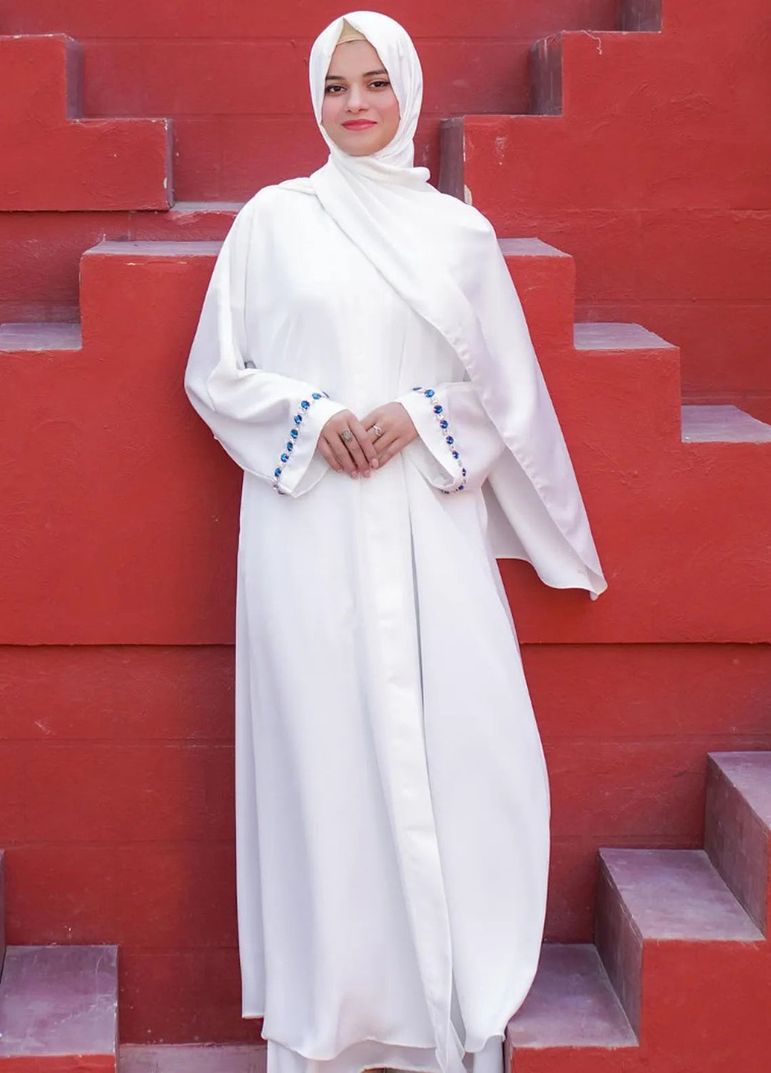 La Khilaba Pret Embellished Nida Fabric Abaya Snow