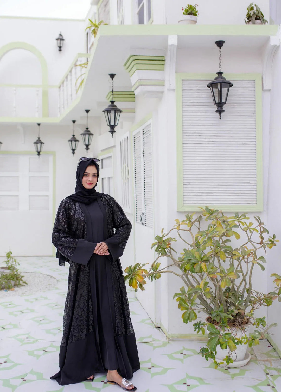 La Khilaba Pret Embroidered Net Abaya Black Sequin
