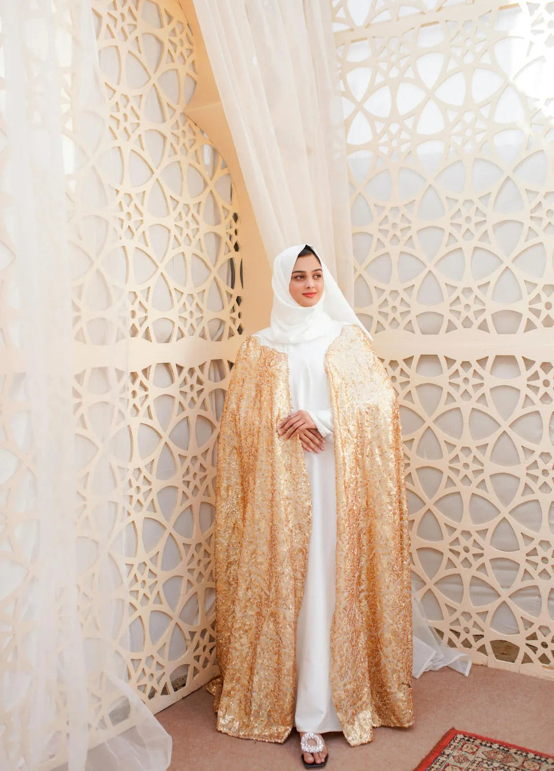 La Khilaba Pret Embroidered Net Sequin Abaya Luxury Sequin