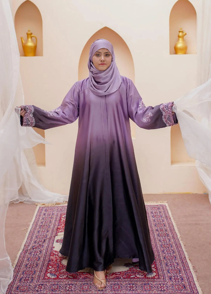 La Khilaba Pret Embroidered Satin Abaya Lavender Gleam