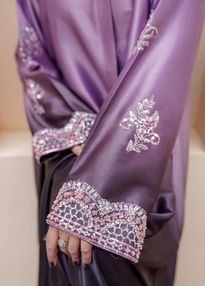 La Khilaba Pret Embroidered Satin Abaya Lavender Gleam