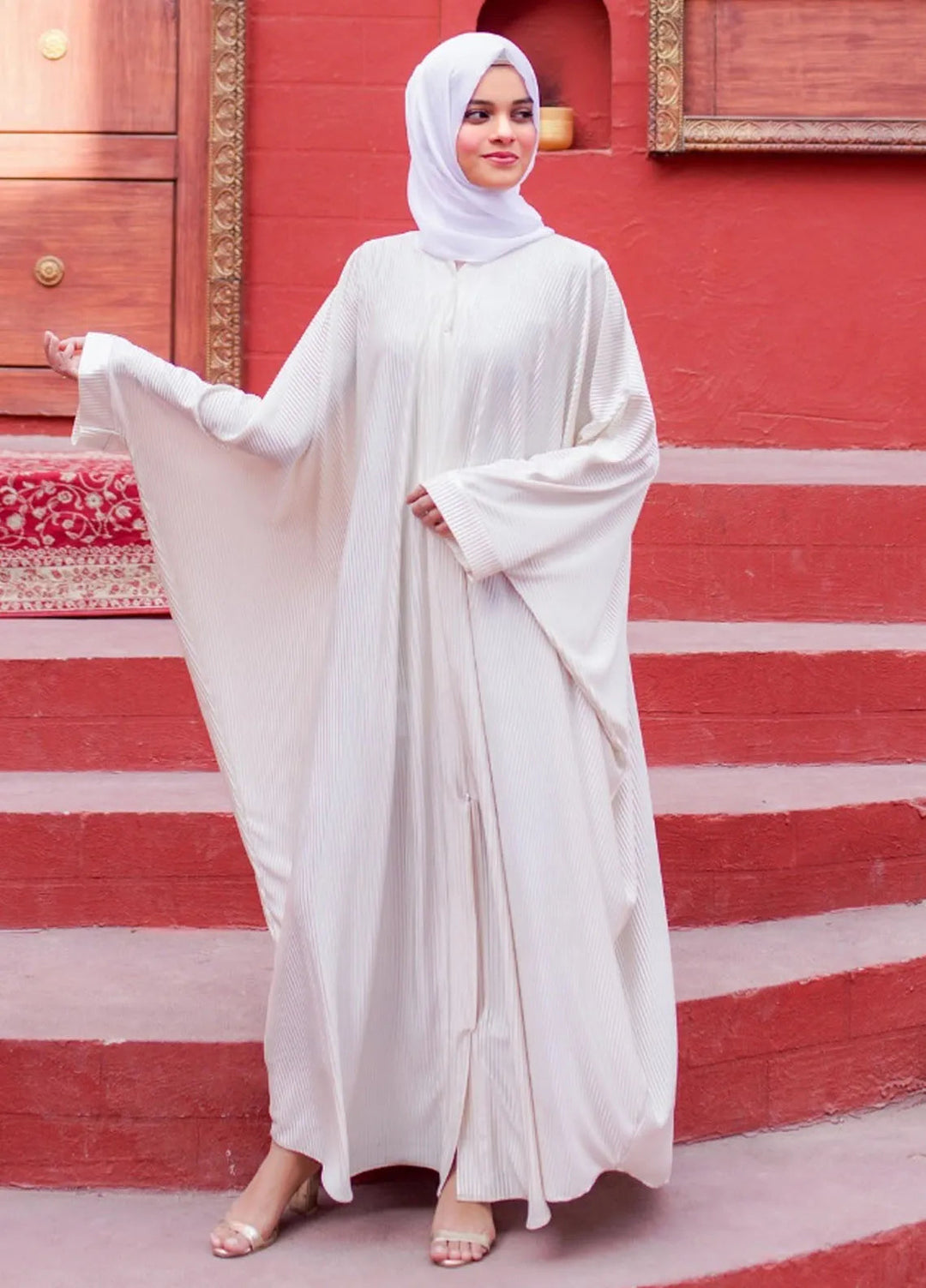 La Khilaba Pret Plain Crinkle Pearl Butterfly Abaya