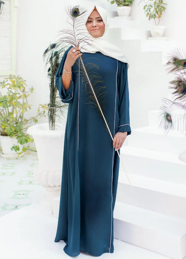 La Khilaba Pret Plain Georgette Abaya Teal Charm