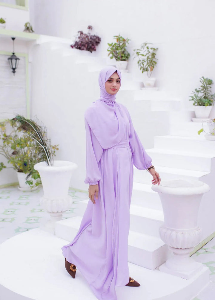 La Khilaba Pret Plain Georgette Lilac Open Abaya