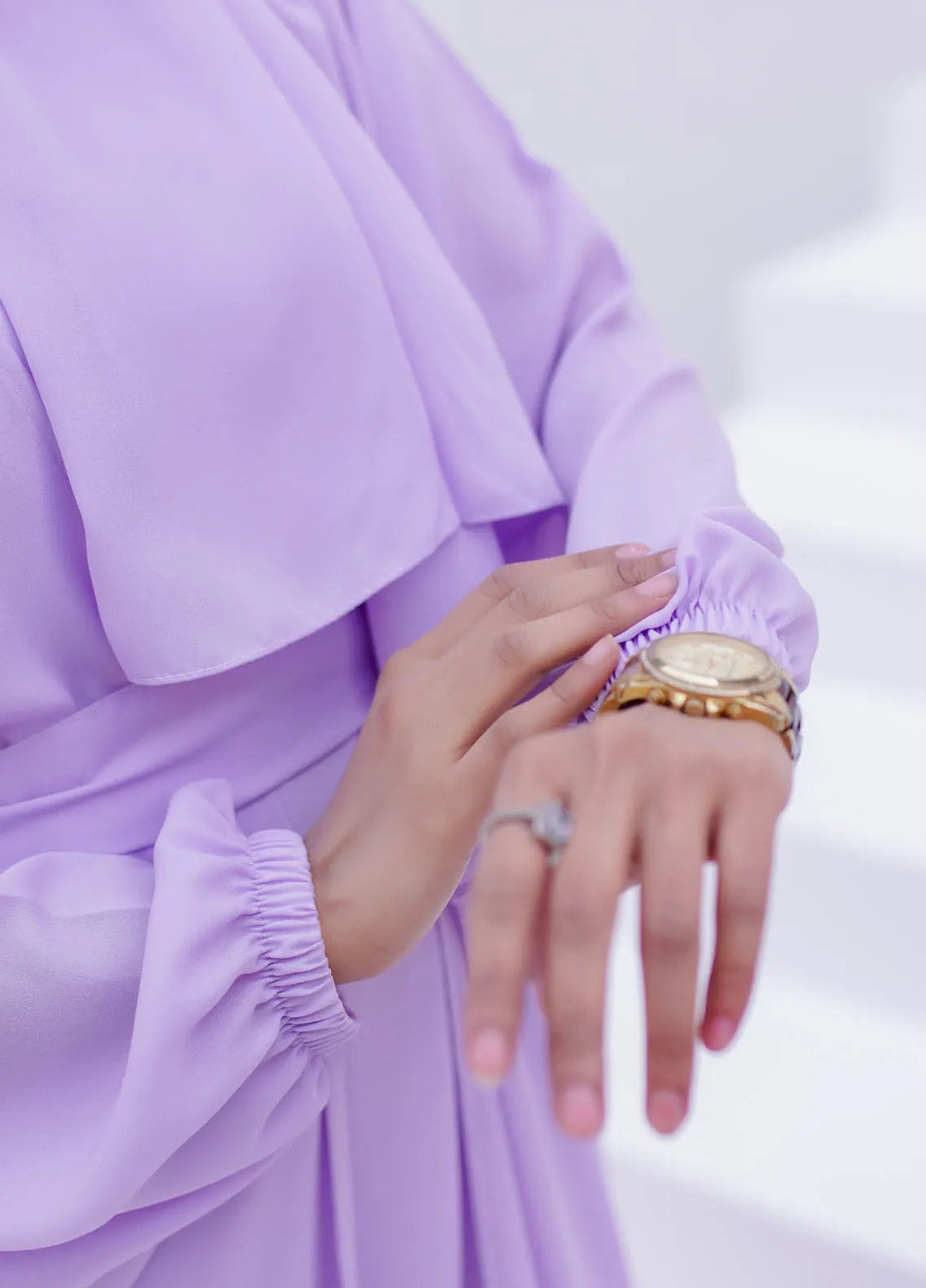 La Khilaba Pret Plain Georgette Lilac Open Abaya